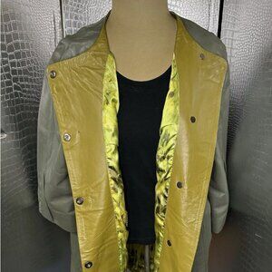 Fergucci Gray Green Leather Satin Printed Liner Collarless Coat Size 38 NWT